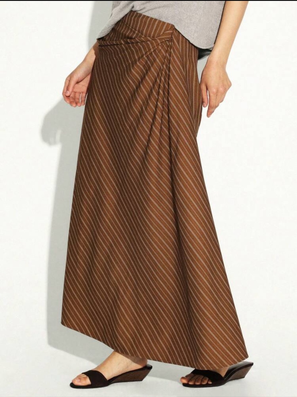 Tan rust Brown Striped Maxi Skirt - Classic A-Line